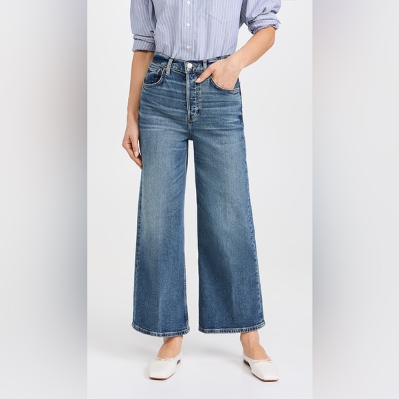 Redone High Rise Wide Leg Crop Crafted Indigo Sz 25 NEW - Picture 2 of 6